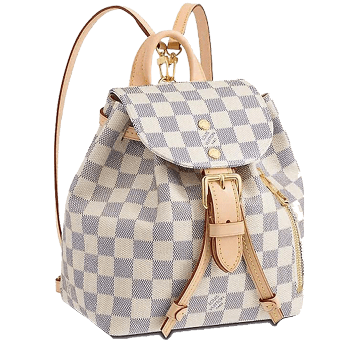 Louis Vuitton Sperone BB backpack replica featuring natural leather trim and a pink interior.